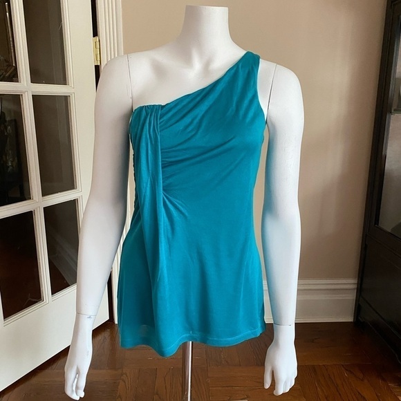 Velvet One Shoulder Top Blue - Picture 1 of 7